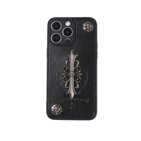 Chrome Hearts Black Luxury Leather iPhone Case
