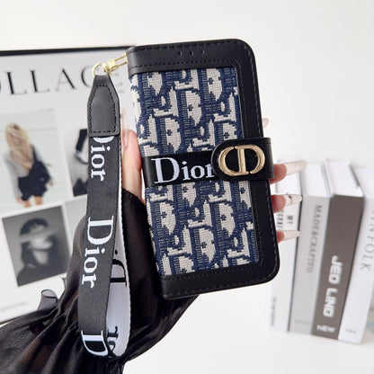 Dior Oblique Monogram Flip Wallet Phone Case With Brand Wrist Strap