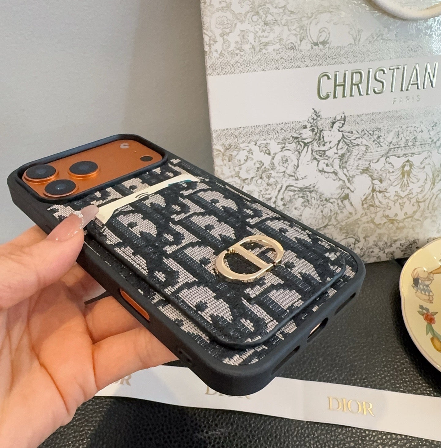 Dior Card Holder Fabric Full-Cover Phone Case