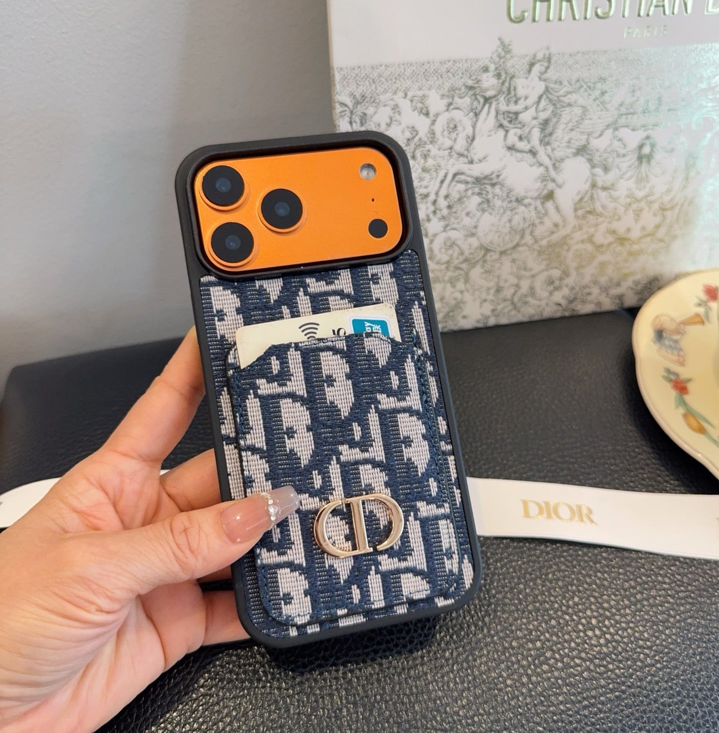 Dior Card Holder Fabric Full-Cover Phone Case