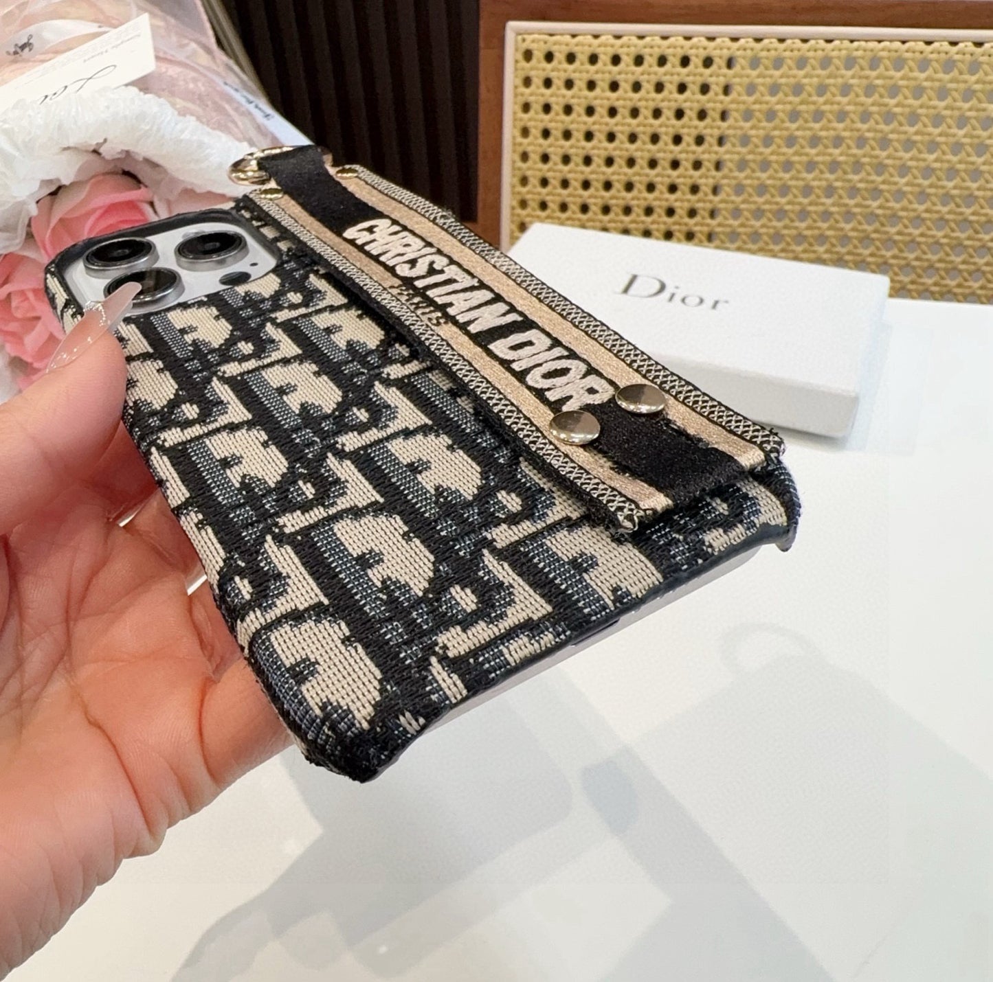 Dior Embroidered Fabric Card Holder Phone Case