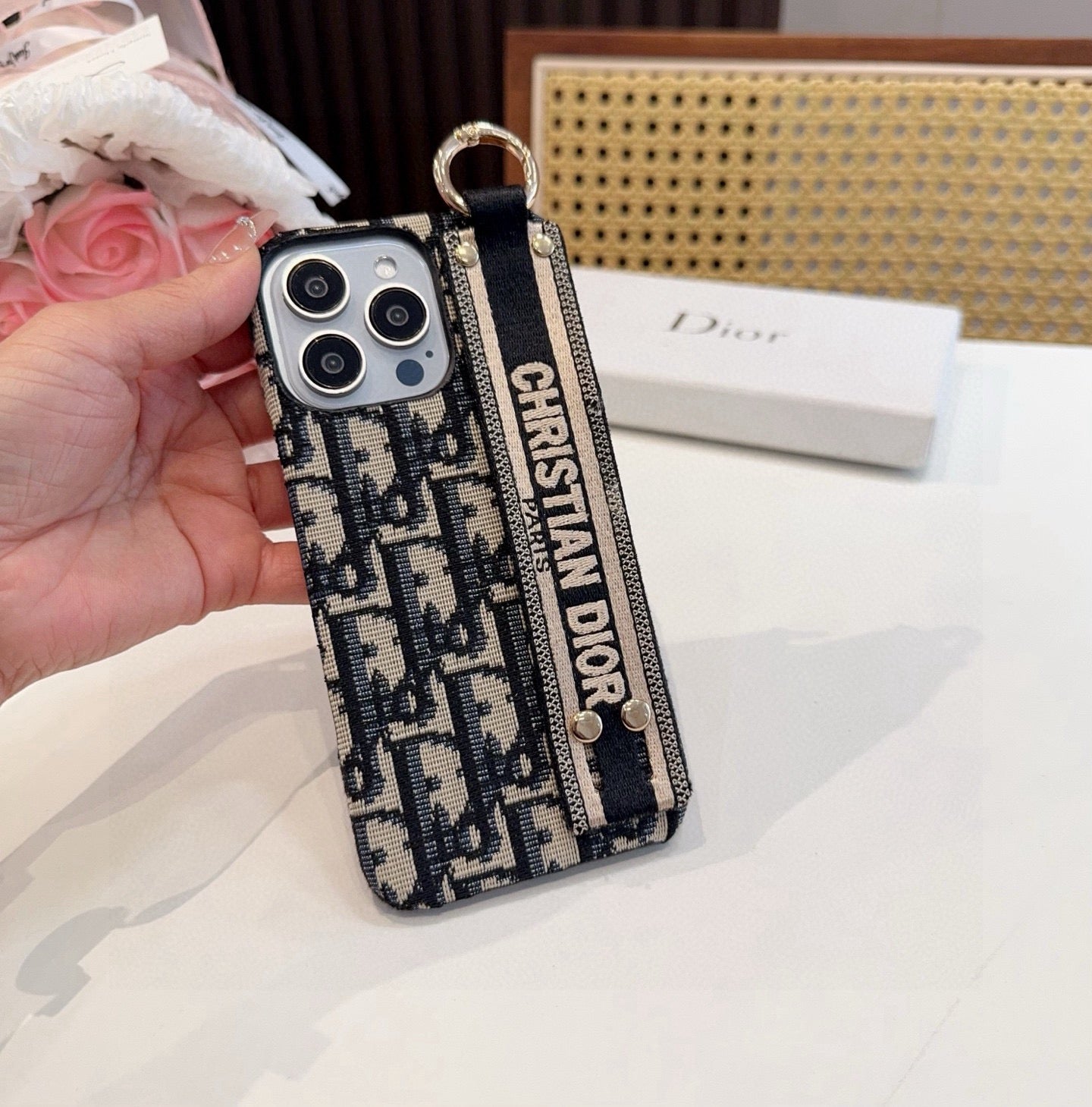 Dior Embroidered Fabric Card Holder Phone Case