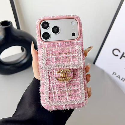 Chanel Style Tweed Quilted Card Holder Wallet Luxury Phone Case