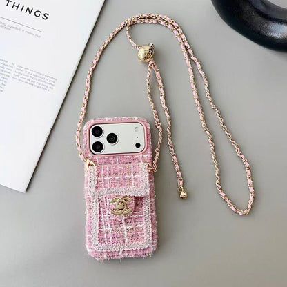 Chanel Style Tweed Quilted Card Holder Wallet Luxury Phone Case
