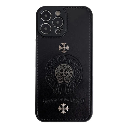 Chrome Hearts Black luxury leather iphone Case