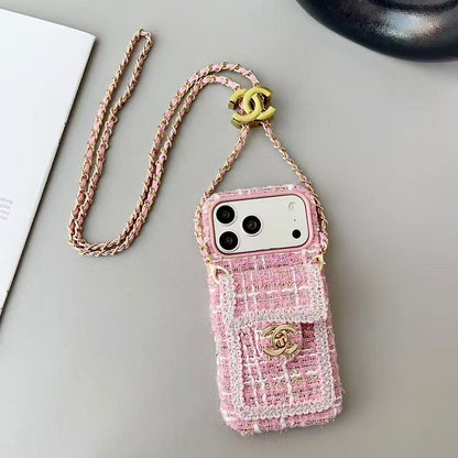 Chanel Style Tweed Quilted Card Holder Wallet Luxury Phone Case