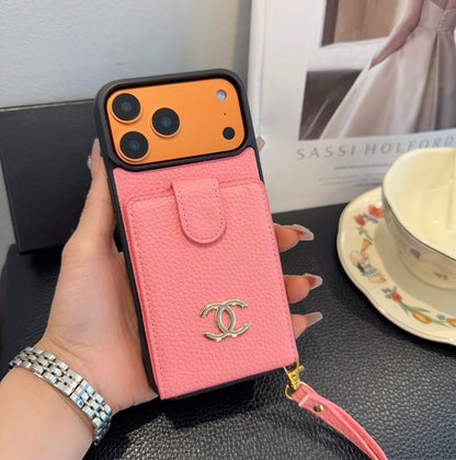Chanel Style Leather Flip Card Holder Crossbody Phone Case