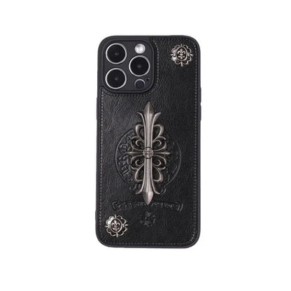 Chrome Hearts Black Luxury Leather iPhone Case