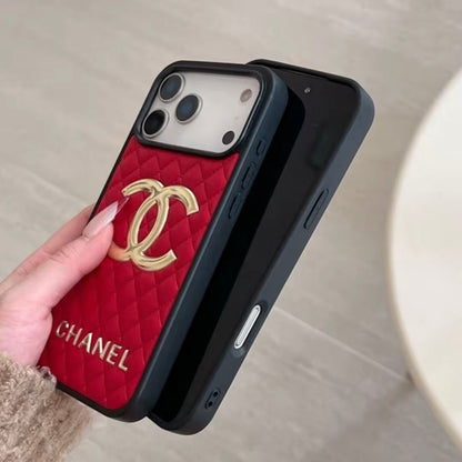 Chanel Classic Quilted Leather 3D Gold Logo Luxury Phone Case