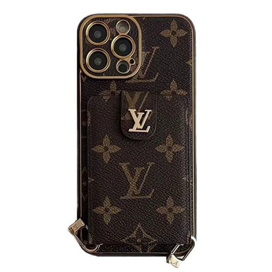 Monogram Leather V iPhone Wallet Case With Crossbody Strap