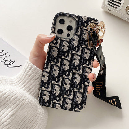 Luxury CD Black iPhone Case With Strap