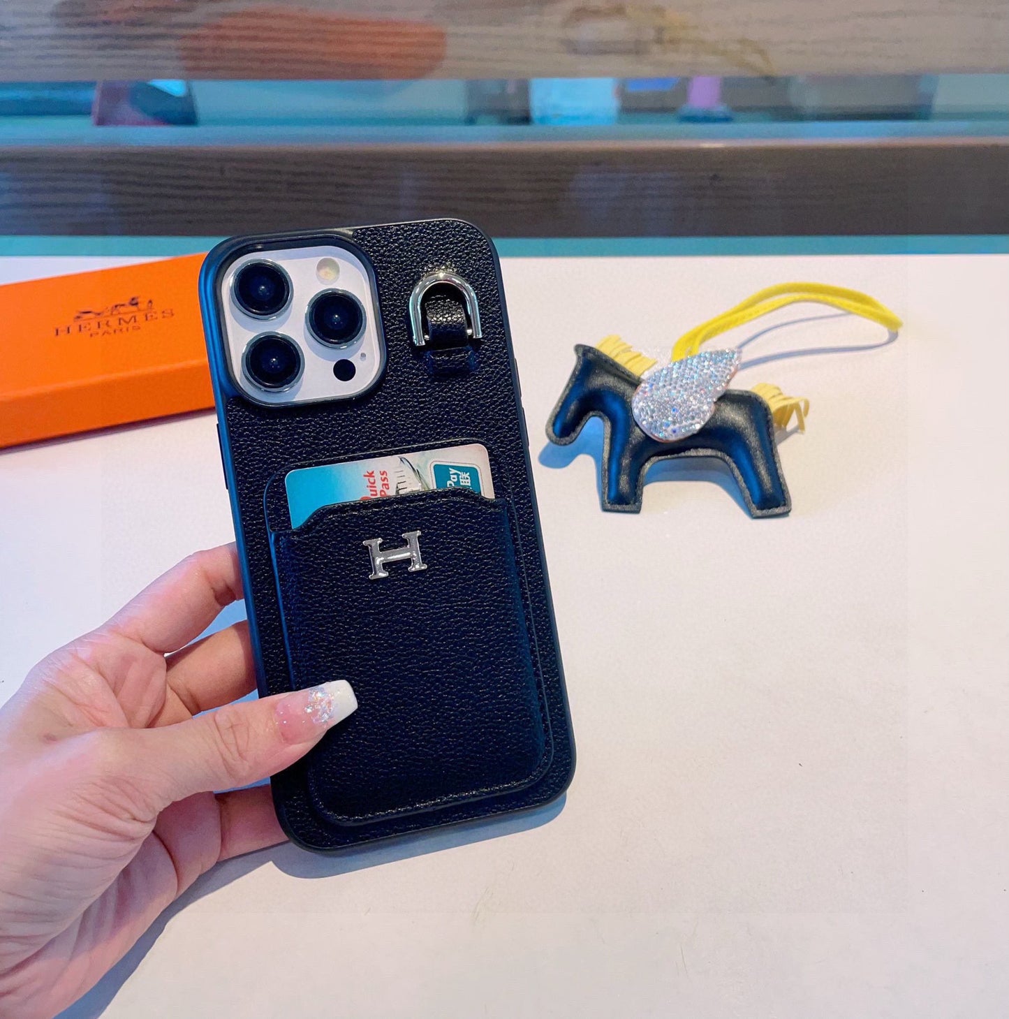 Hermès Style Premium Leather Card Holder Phone Case