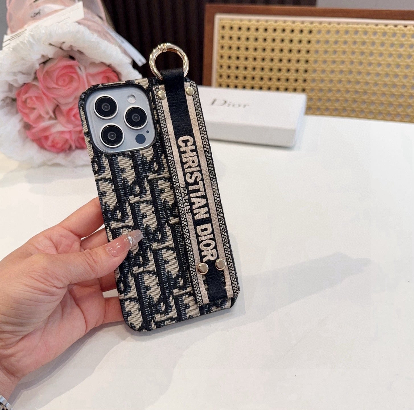 Dior Embroidered Fabric Card Holder Phone Case