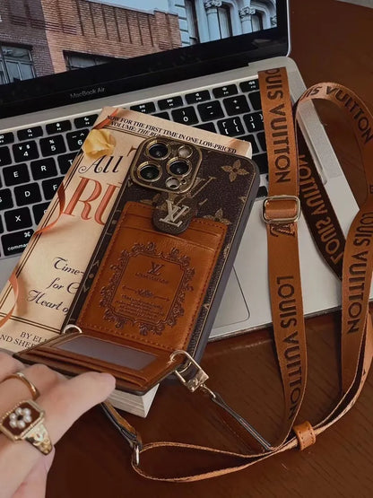 Monogram Leather V iPhone Wallet Case With Crossbody Strap