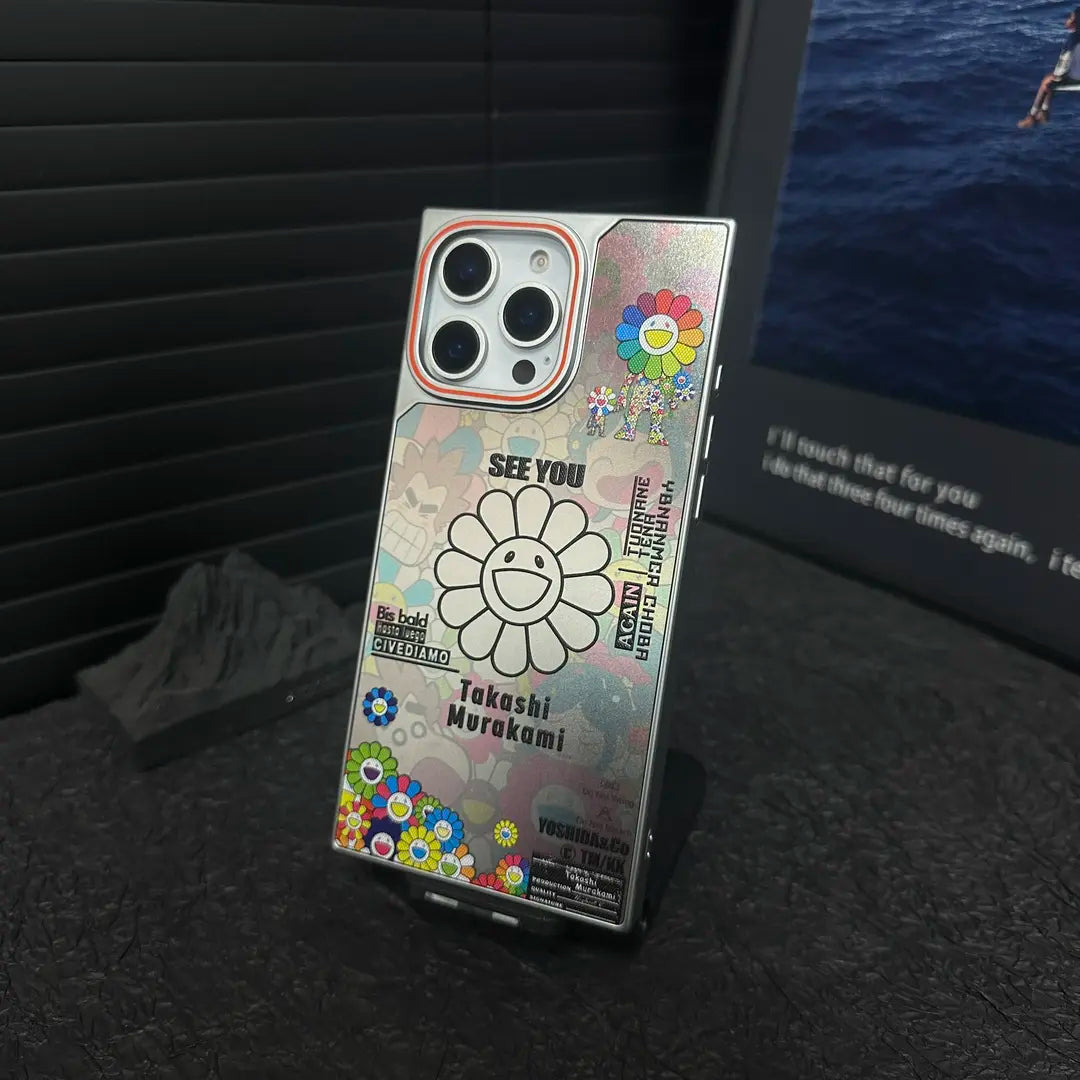 Electroplating square sunflower iPhone case
